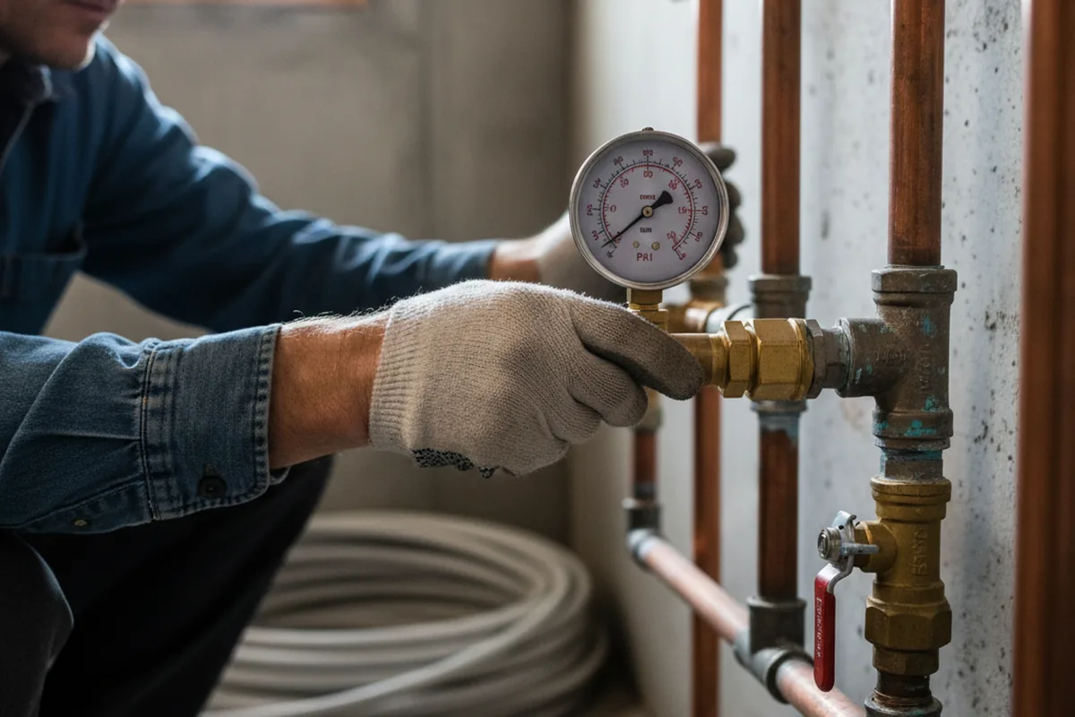 Pressure testing a repaired line during Water Line Repair in Toms Brook